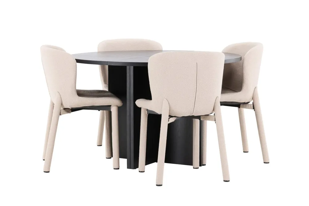 Matgrupp Venture Home Strada Runt 120/170 cm Kolsvart med Astoria Stolar