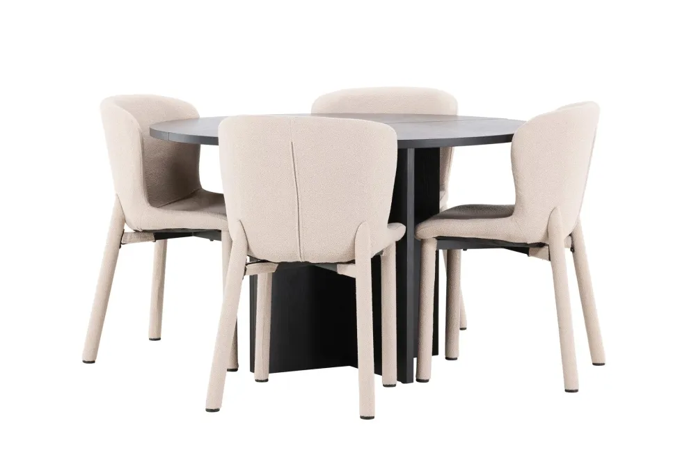 Matgrupp Venture Home Strada Runt 120/170 cm Kolsvart med Astoria Stolar
