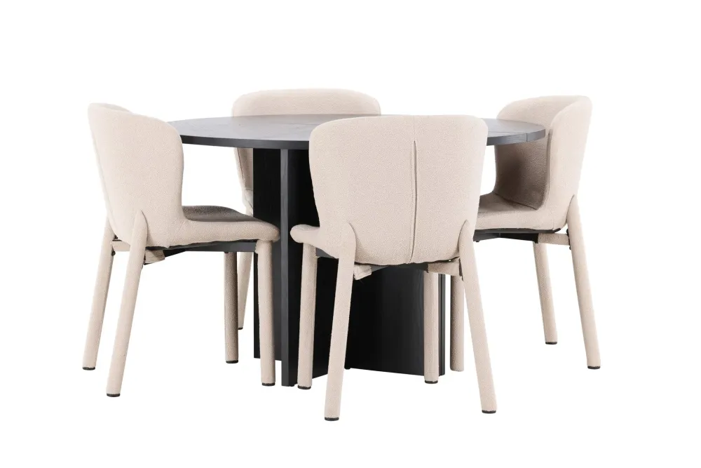 Matgrupp Venture Home Strada Runt 120/170 cm Kolsvart med Astoria Stolar