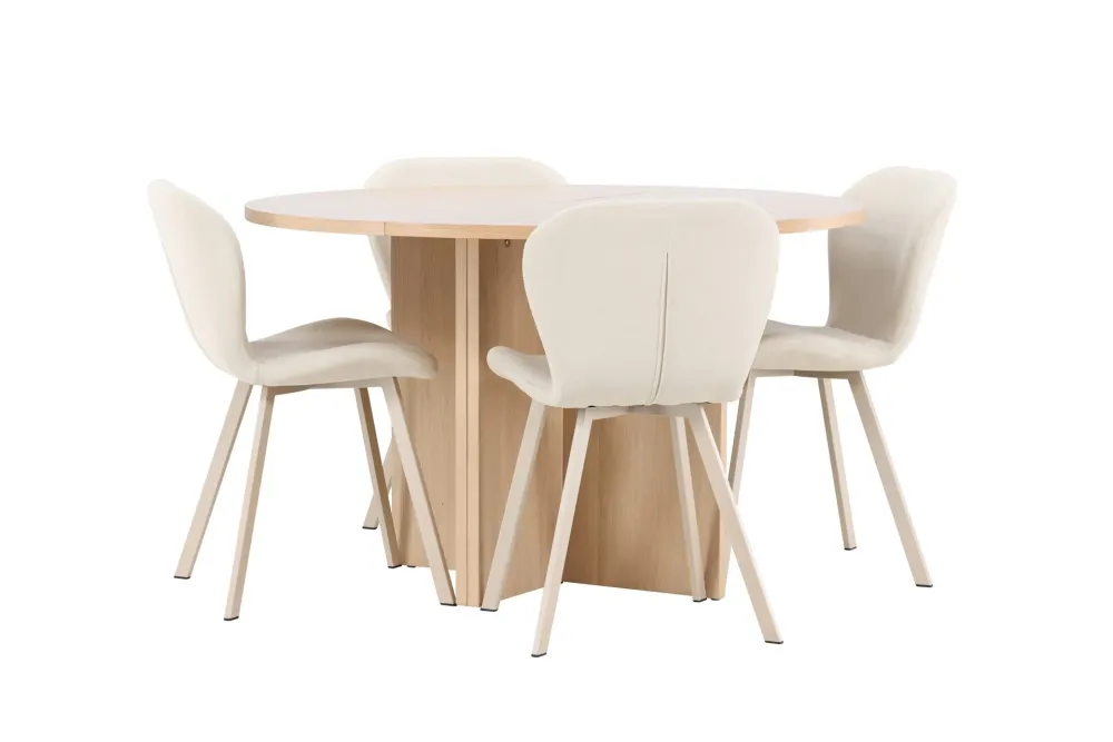 Matgrupp Venture Home Strada Runt 120/170 cm Krita med Lilja Stolar