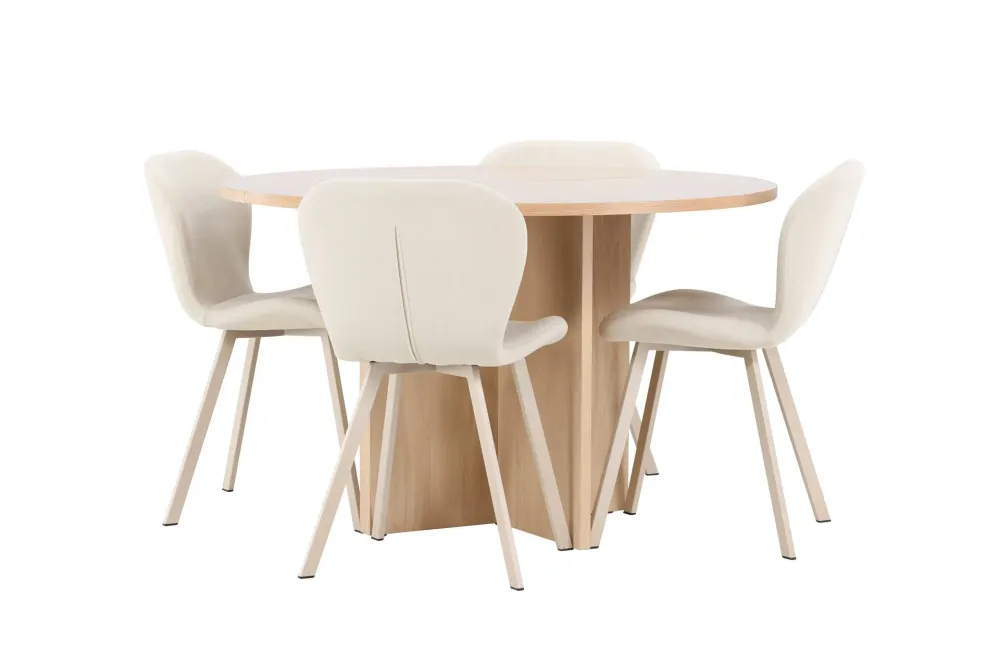 Matgrupp Venture Home Strada Runt 120/170 cm Krita med Lilja Stolar
