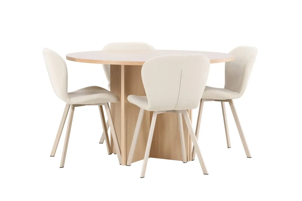 Matgrupp Venture Home Strada Runt 120/170 cm Krita med Lilja Stolar