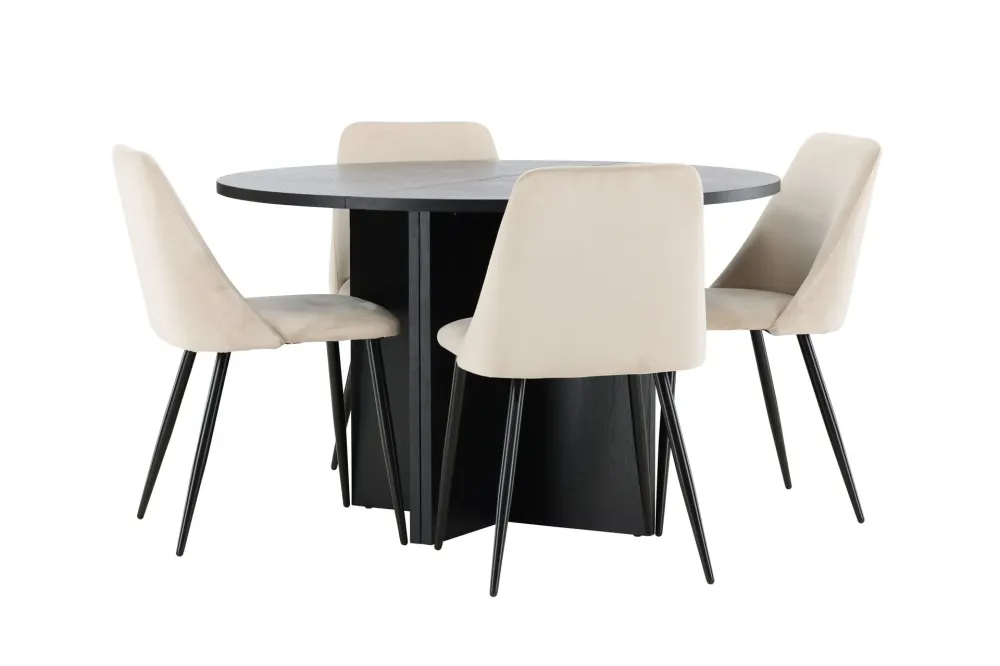 Matgrupp Venture Home Strada Runt 120/170 cm Kolsvart med Night Stolar