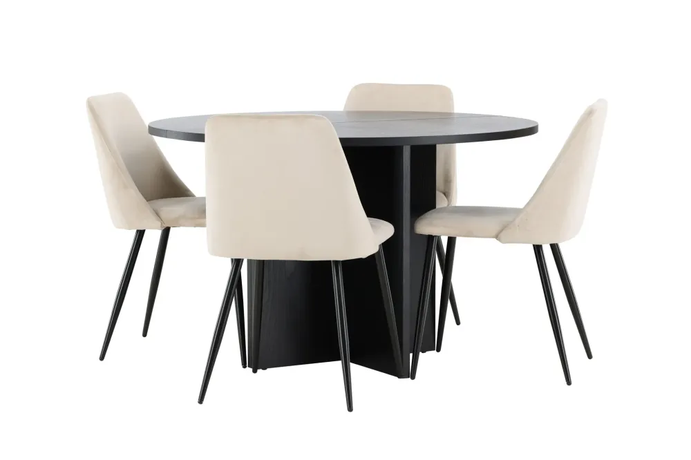 Matgrupp Venture Home Strada Runt 120/170 cm Kolsvart med Night Stolar