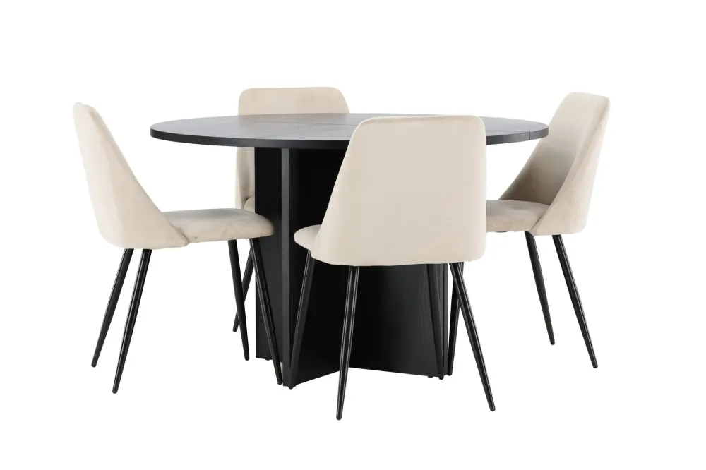 Matgrupp Venture Home Strada Runt 120/170 cm Kolsvart med Night Stolar