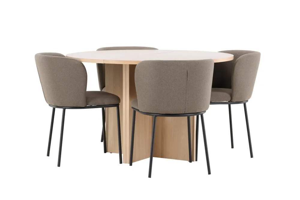 Matgrupp Venture Home Strada Runt 120/170 cm Krita med Edina Stolar