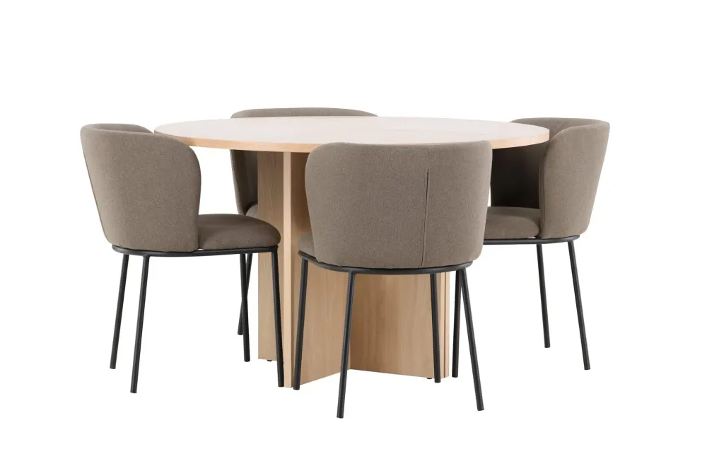 Matgrupp Venture Home Strada Runt 120/170 cm Krita med Edina Stolar