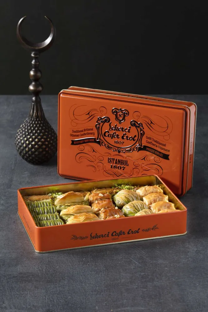 Cafer Erol Special Turkish Mixed Baklava, Orange Tin Box - 40.56oz