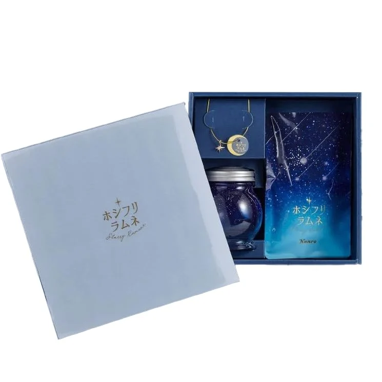 Kanro Hoshifuri Ramune Set med Charm och Tag, 100g, Blå Gradient