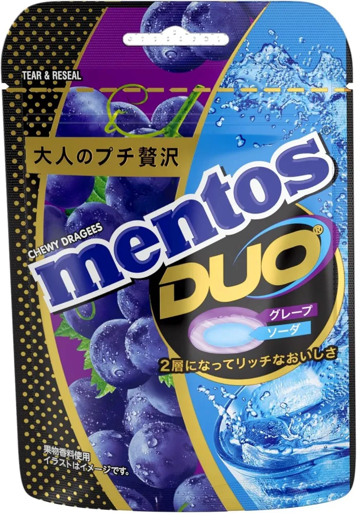 Kracie Foods Mentos DUO Grape och Soda Godis 45g Pack om 10