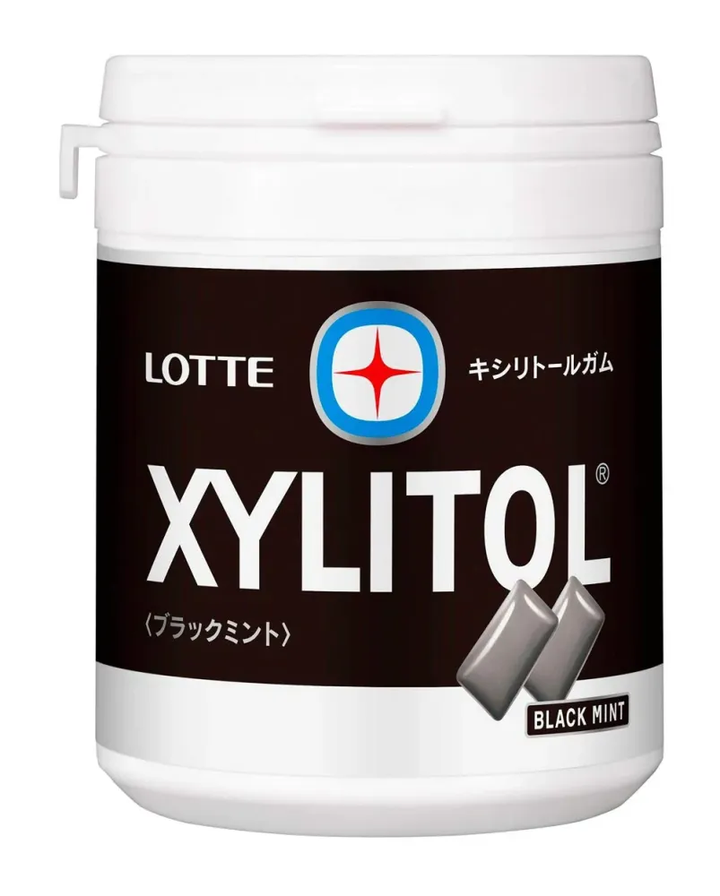 LOTTE Xylitol Tuggummi (Svart Mint) Familjeflaska 143g