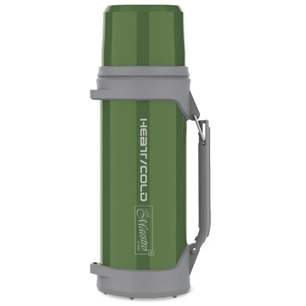 Maestro MR-1631 Termosflaska 1L Vakuumkolv Med Drickskopp 350ml Vakuumisolerad Tryckknapp 110cm Bärrem Vakuumkolv Rostfrit...