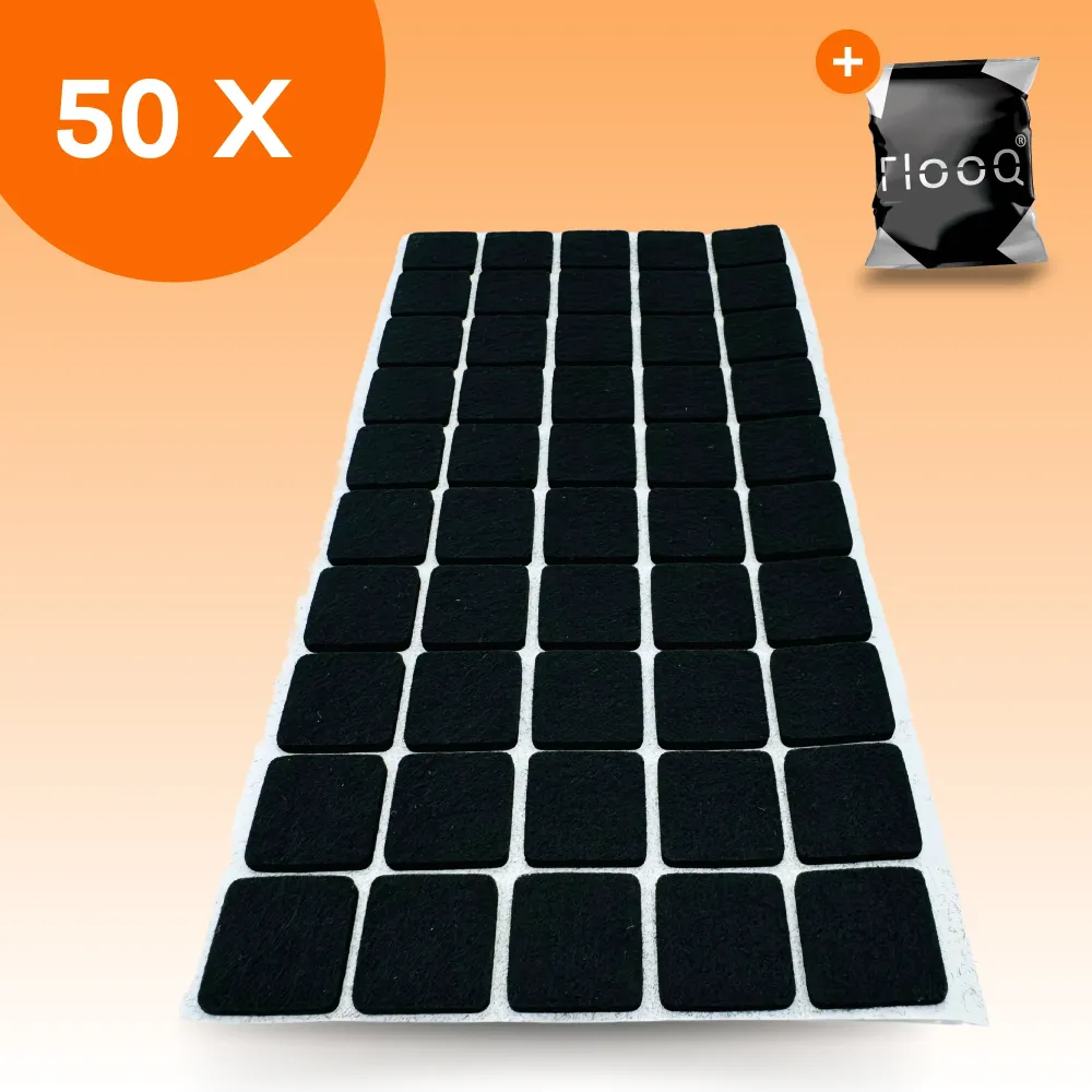 FLOOQ - Självhäftande Möbelfilt - 50 stycken - 3,5 x 3,5 cm fyrkantig