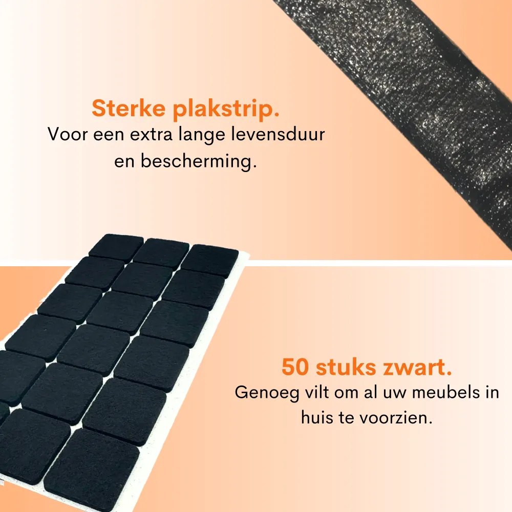 FLOOQ - Självhäftande Möbelfilt - 50 stycken - 3,5 x 3,5 cm fyrkantig