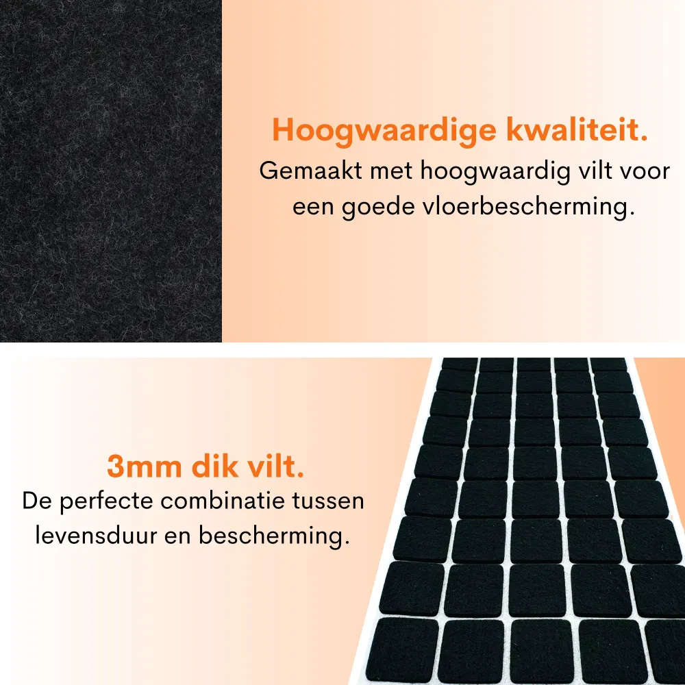 FLOOQ - Självhäftande Möbelfilt - 50 stycken - 3,5 x 3,5 cm fyrkantig