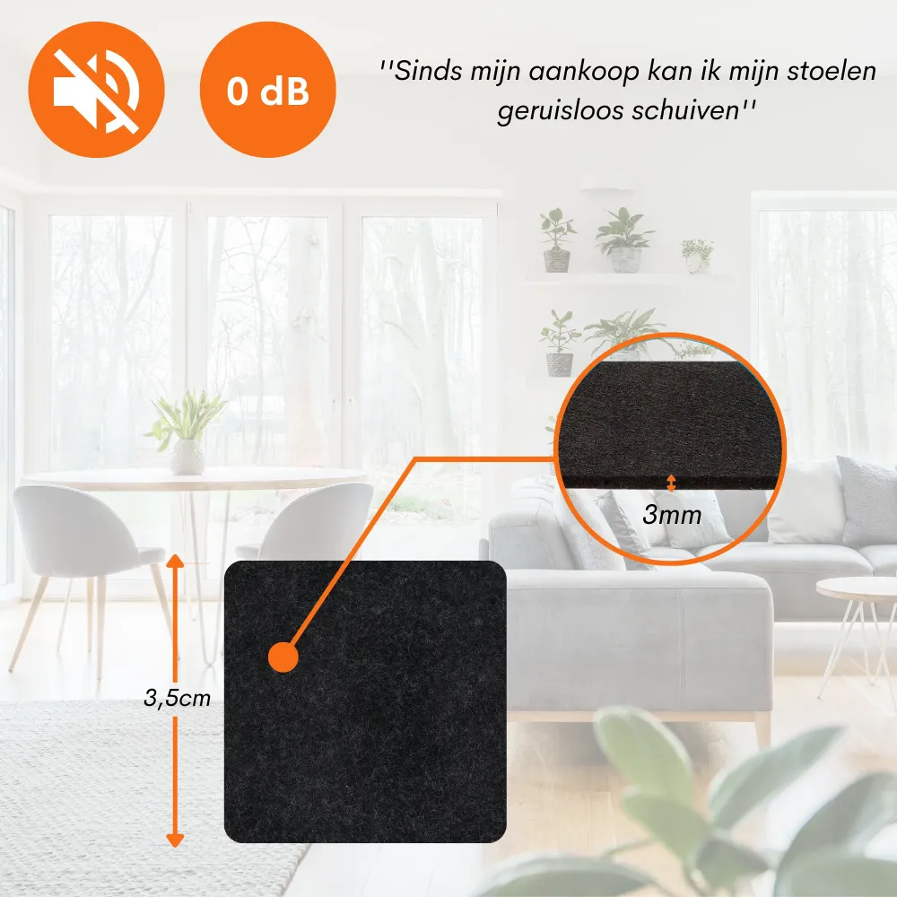 FLOOQ - Självhäftande Möbelfilt - 50 stycken - 3,5 x 3,5 cm fyrkantig