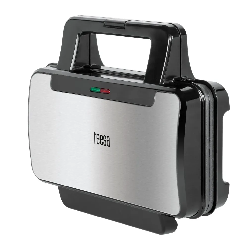 Teesa TSA3225 1000W Double Waffle Maker Teflonbeläggning Non Stick 2 våfflor Rostfritt Stållock 10 Speed Settings