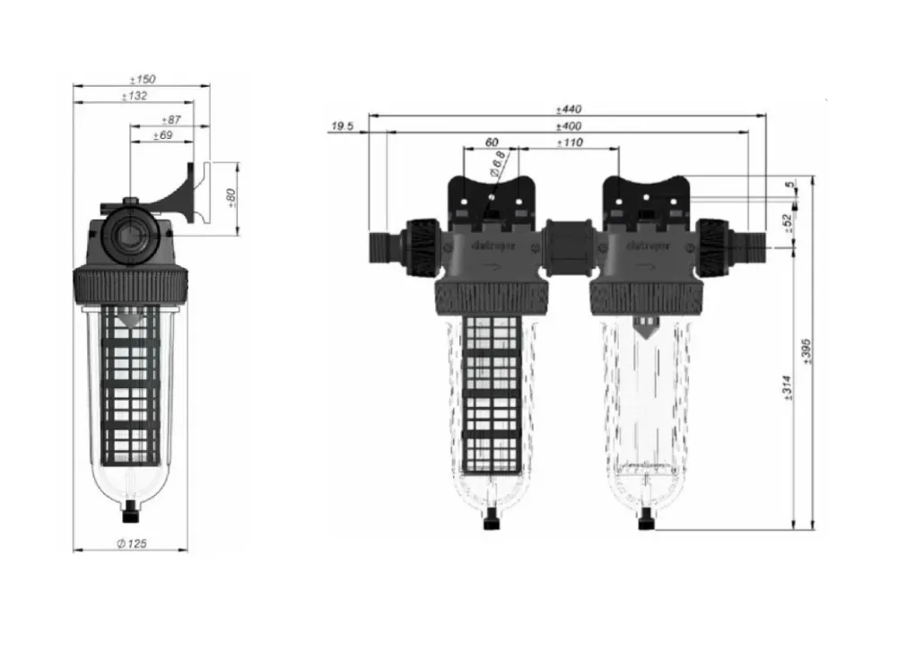 Vattenfilter NW25 Duo Partikel och Kolfilter Cintropur