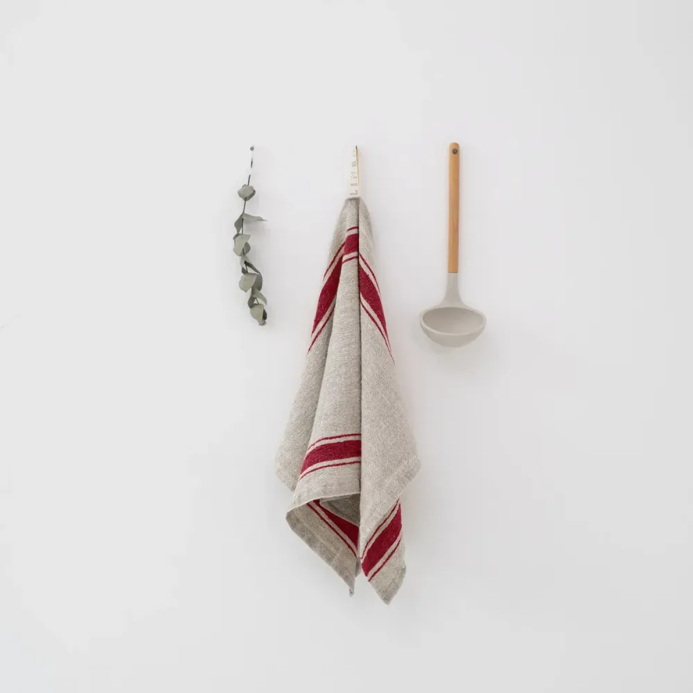 Kökshandduk "rustik" i naturlinne, Vintage Red | Linen Tales