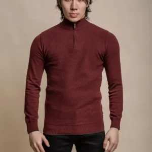 Kyle Vinröd – Pullover Herr med Dragkedja – Cavani S