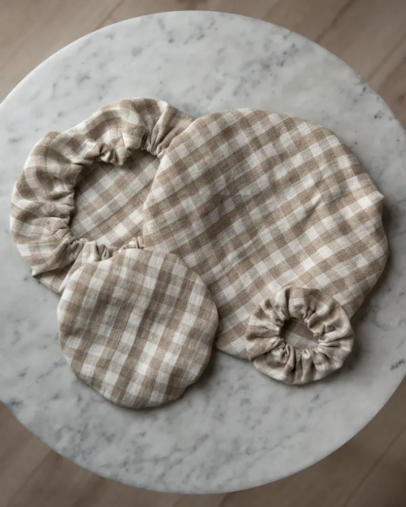 Skålöverdrag i naturlinne (30 cm) | Rutig