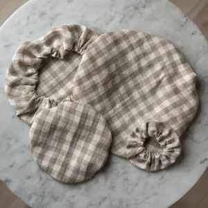 Skålöverdrag i naturlinne (24 cm) | Rutig