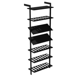 Vinställ AXIS – 72 × 205 cm, svartlackerat, 7 hyllor (1 plan, 4 vinhyllor, 2 display)