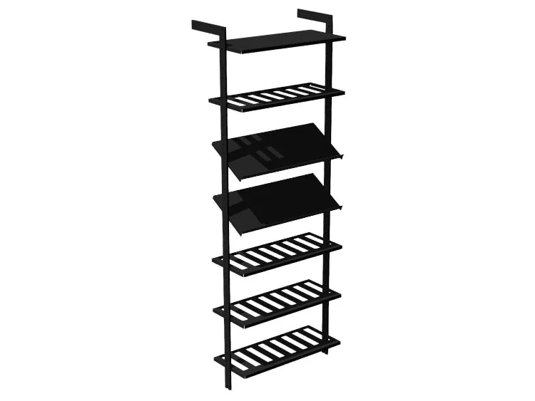 Vinställ AXIS – 72 × 205 cm, svartlackerat, 7 hyllor (1 plan, 4 vinhyllor, 2 display)