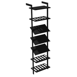 Vinställ AXIS – 52 × 205 cm, svartlackerat, 7 hyllor (1 plan, 3 vinhyllor, 3 display)