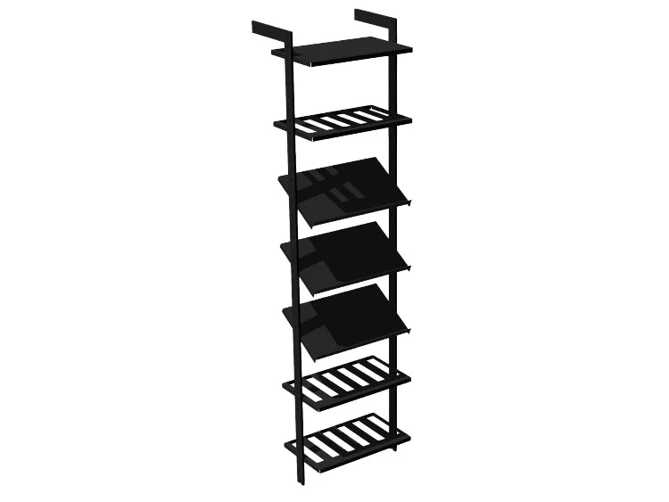 Vinställ AXIS – 52 × 205 cm, svartlackerat, 7 hyllor (1 plan, 3 vinhyllor, 3 display)