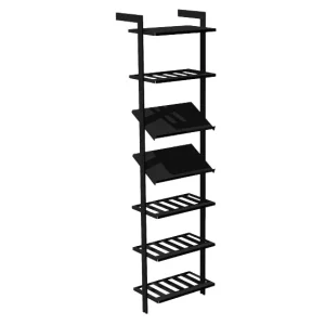 Vinställ AXIS – 52 × 205 cm, svartlackerat, 7 hyllor (1 plan, 4 vinhyllor, 2 display)