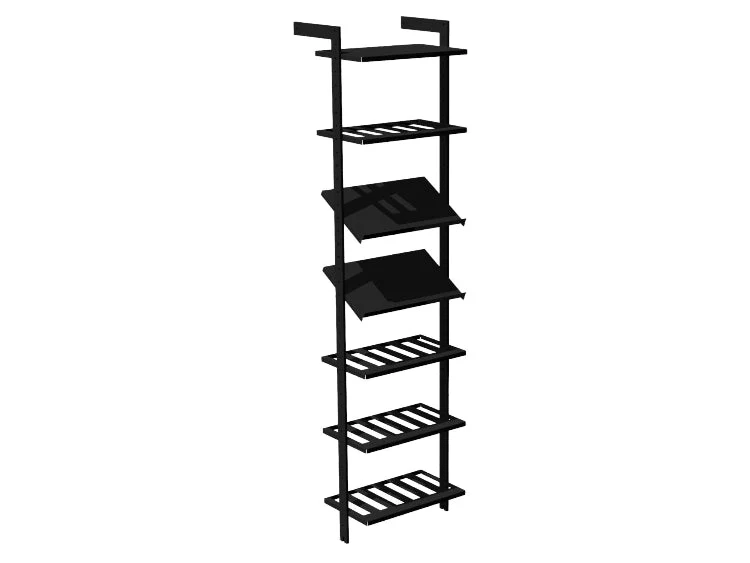 Vinställ AXIS – 52 × 205 cm, svartlackerat, 7 hyllor (1 plan, 4 vinhyllor, 2 display)