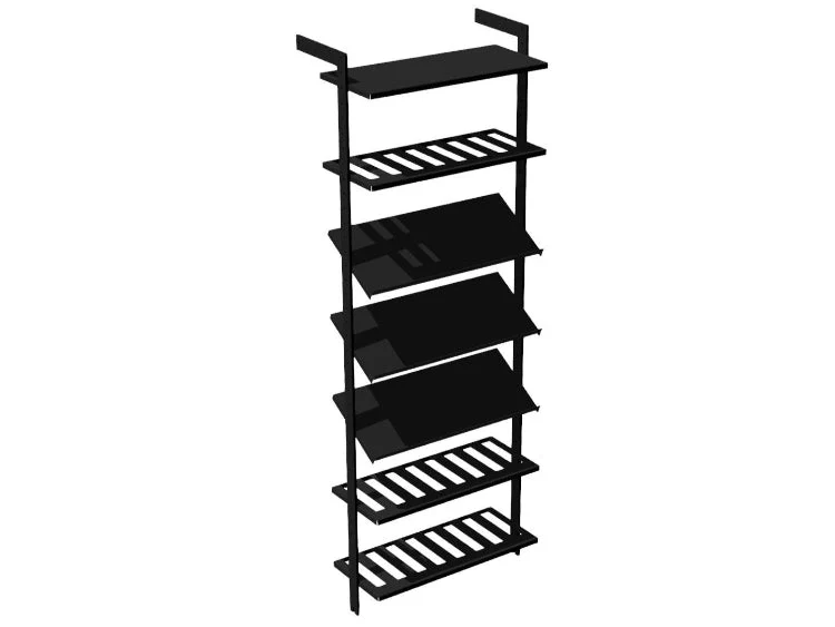 Vinställ AXIS – 72 × 205 cm, svartlackerat, (1 plan, 3 vinhyllor, 3 display)
