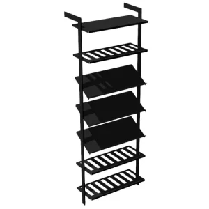 Vinställ AXIS – 72 × 205 cm, svartlackerat, (1 plan, 3 vinhyllor, 3 display)