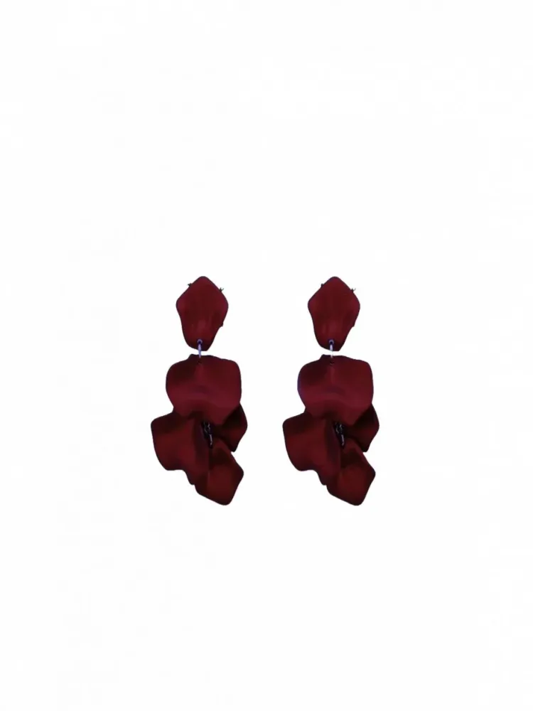 LEAF EARRINGS METALLIC WINE RUBY