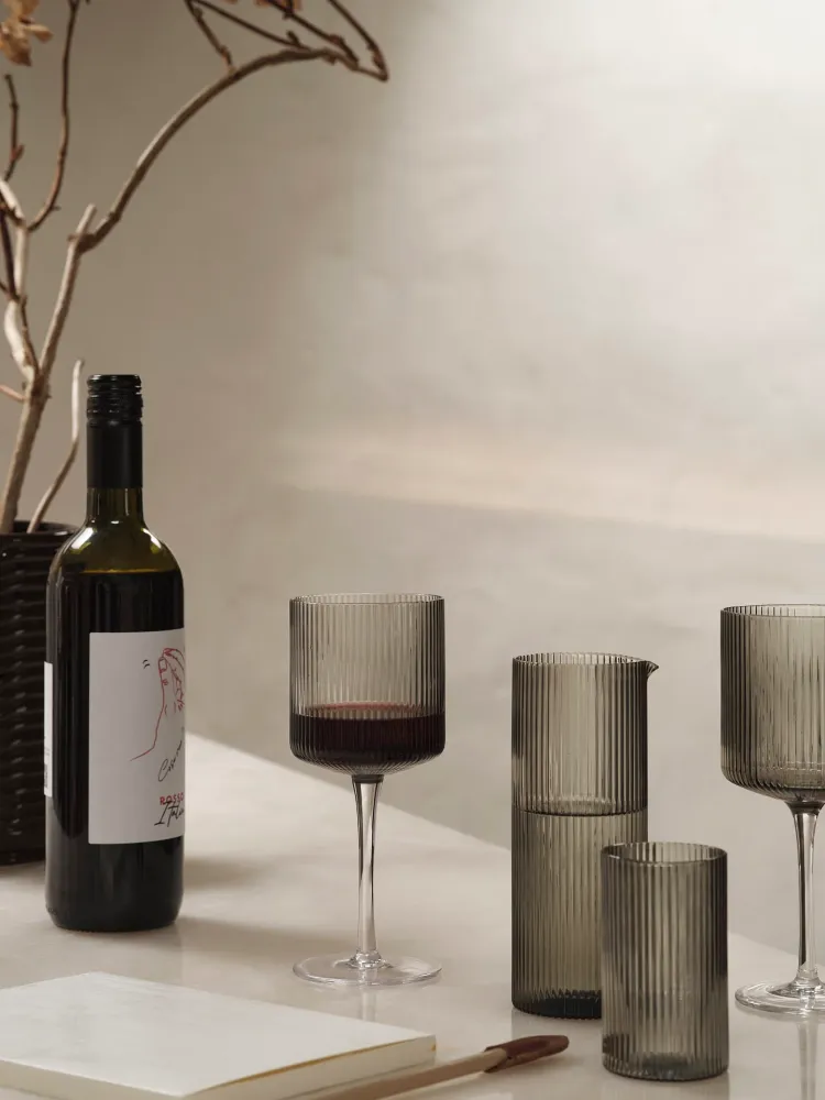 Ripple Ruby Wine Glasses - Set 2 - Smoked Grey